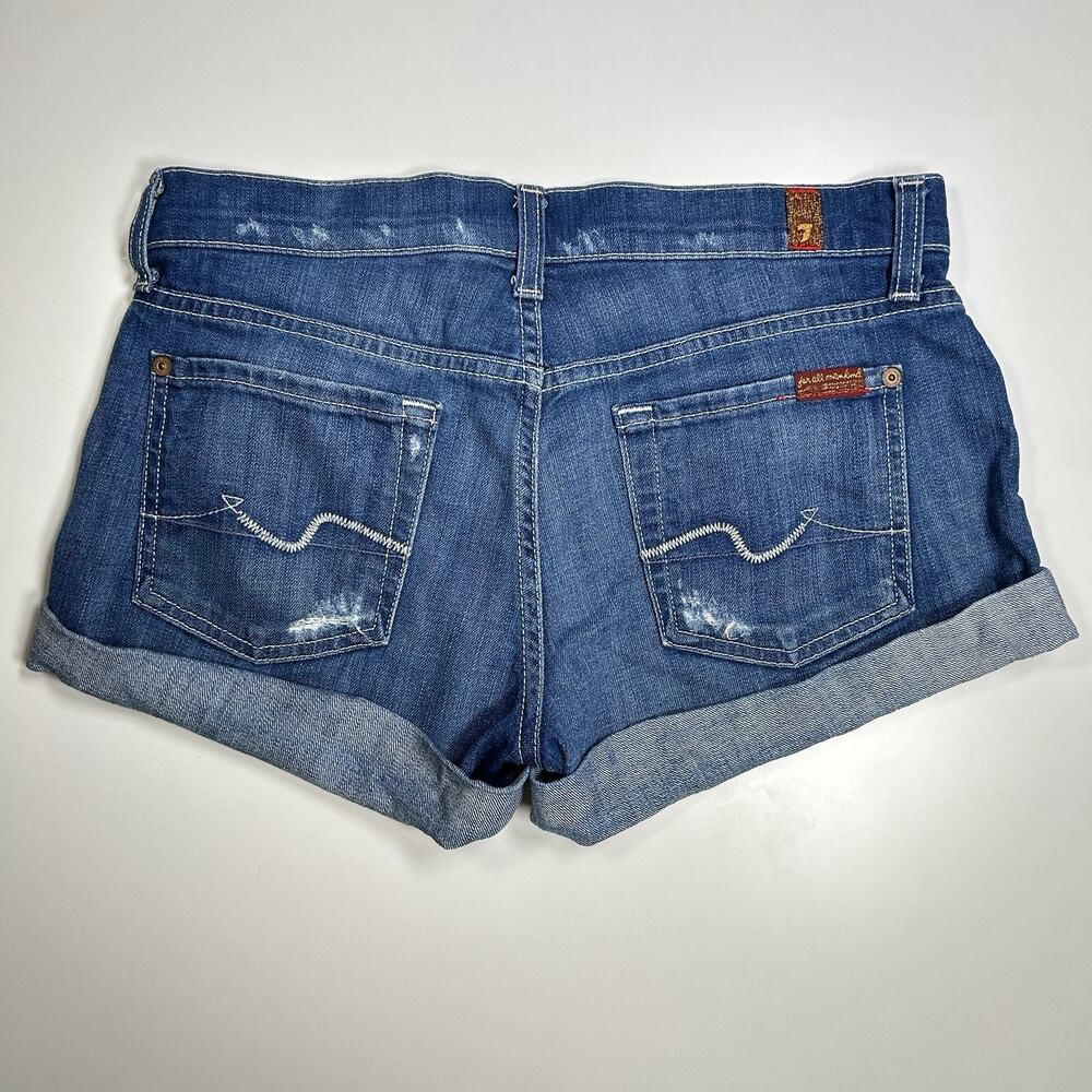 7 For All Mankind Shorts Women’s 28 Distressed Cuffed Denim Stretch Made In USA